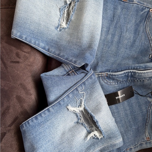 Express Blue Skinny Jeans with Knee Distressing - Picture 9 of 13